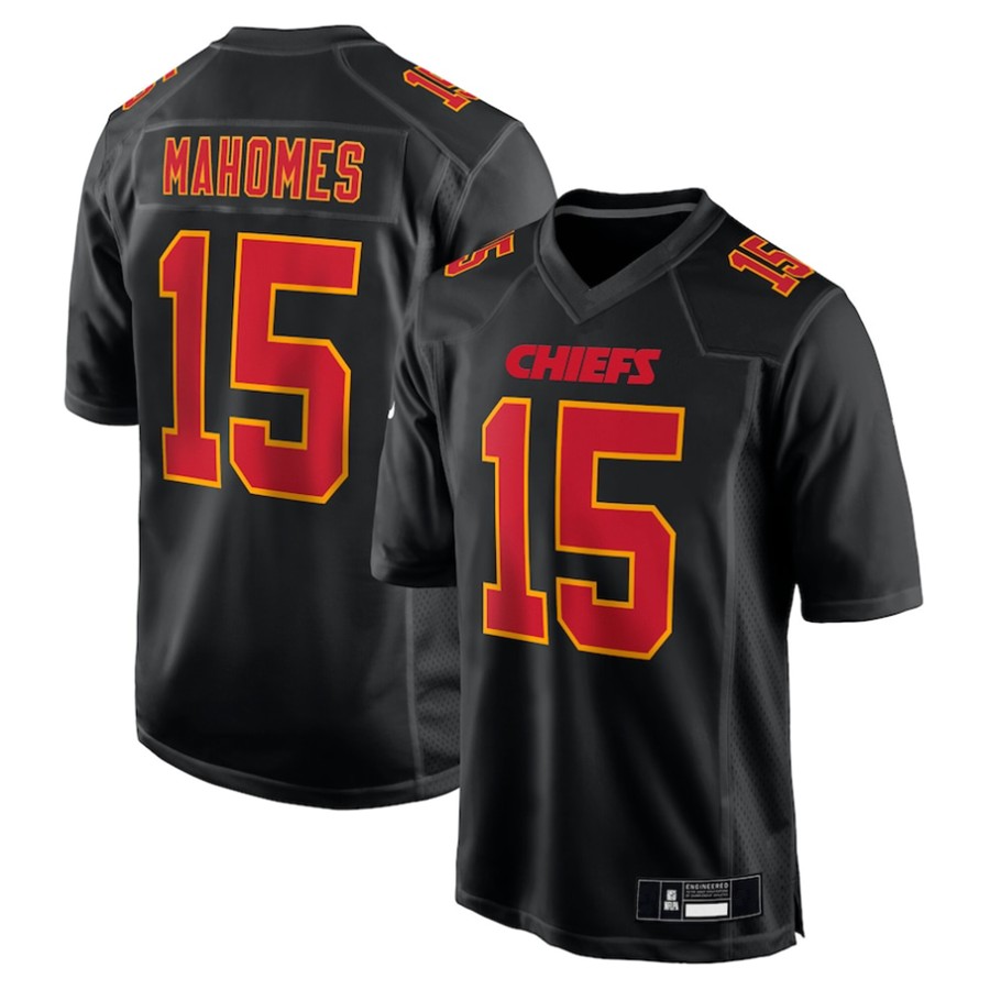Trusc #15 Patrick Mahomes Player KC.Chiefs Carbon Black Fashion Game Stitched Jerseys