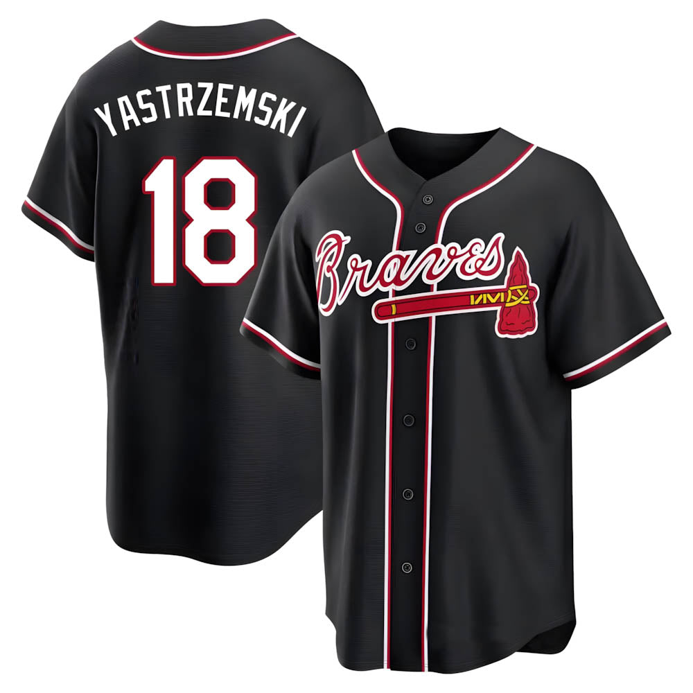 Trusc A.Braves #18 Mike Yastrzemski player Black Replica Fashion Out Stitched Jerseys