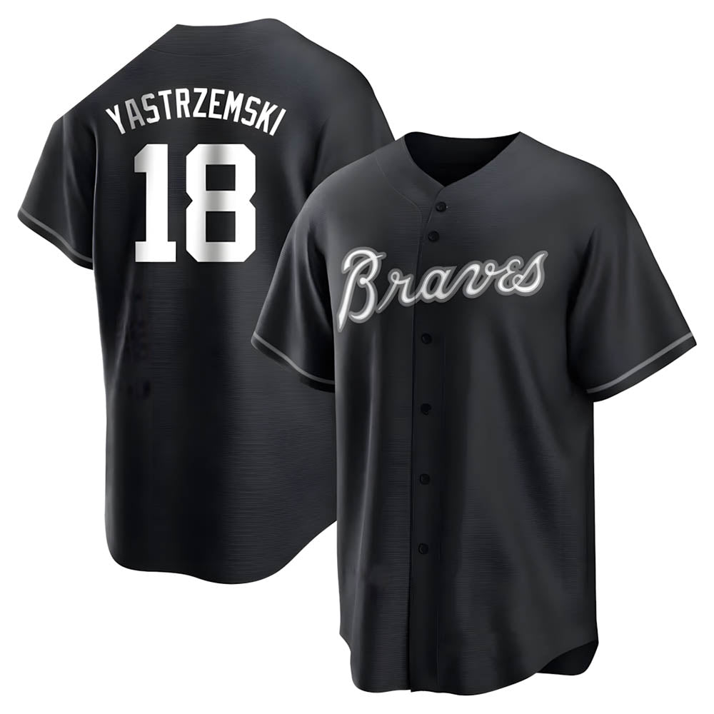 Trusc A.Braves #18 Mike Yastrzemski player Black&White Replica Stitched Jerseys