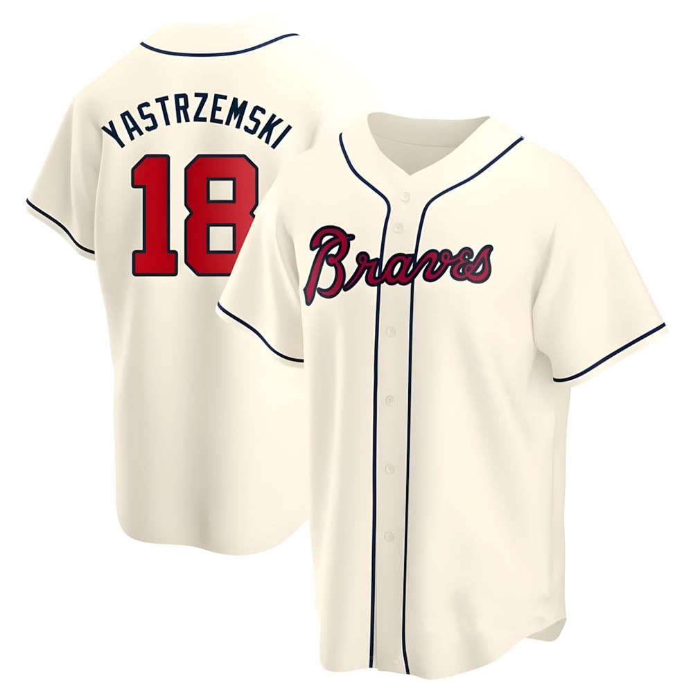 Trusc A.Braves #18 Mike Yastrzemski player Cream Replica Alternate Stitched Jerseys