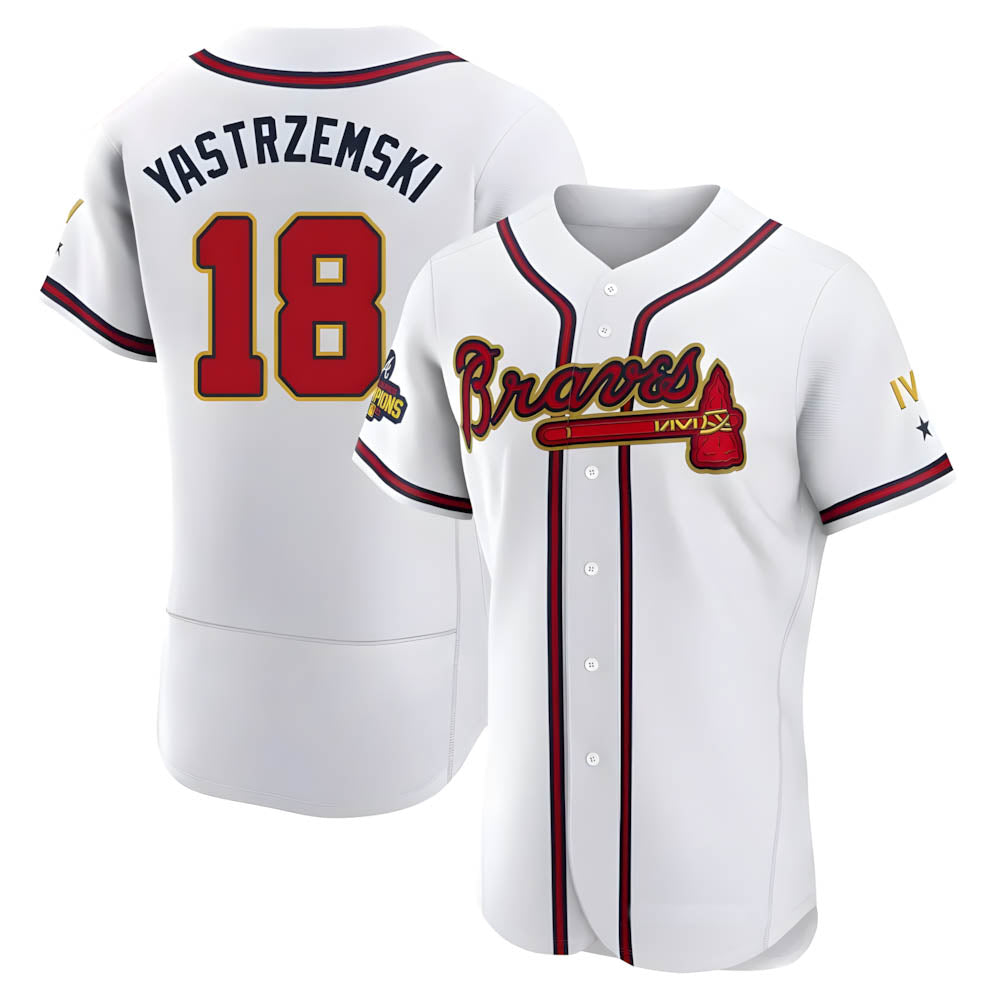 Trusc A.Braves #18 Mike Yastrzemski player Gold Authentic White Program Stitched Jerseys