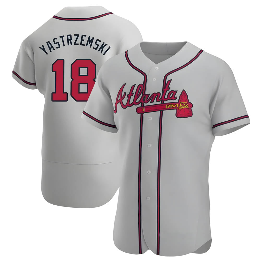 Trusc A.Braves #18 Mike Yastrzemski player Gray Authentic Road Stitched Jerseys