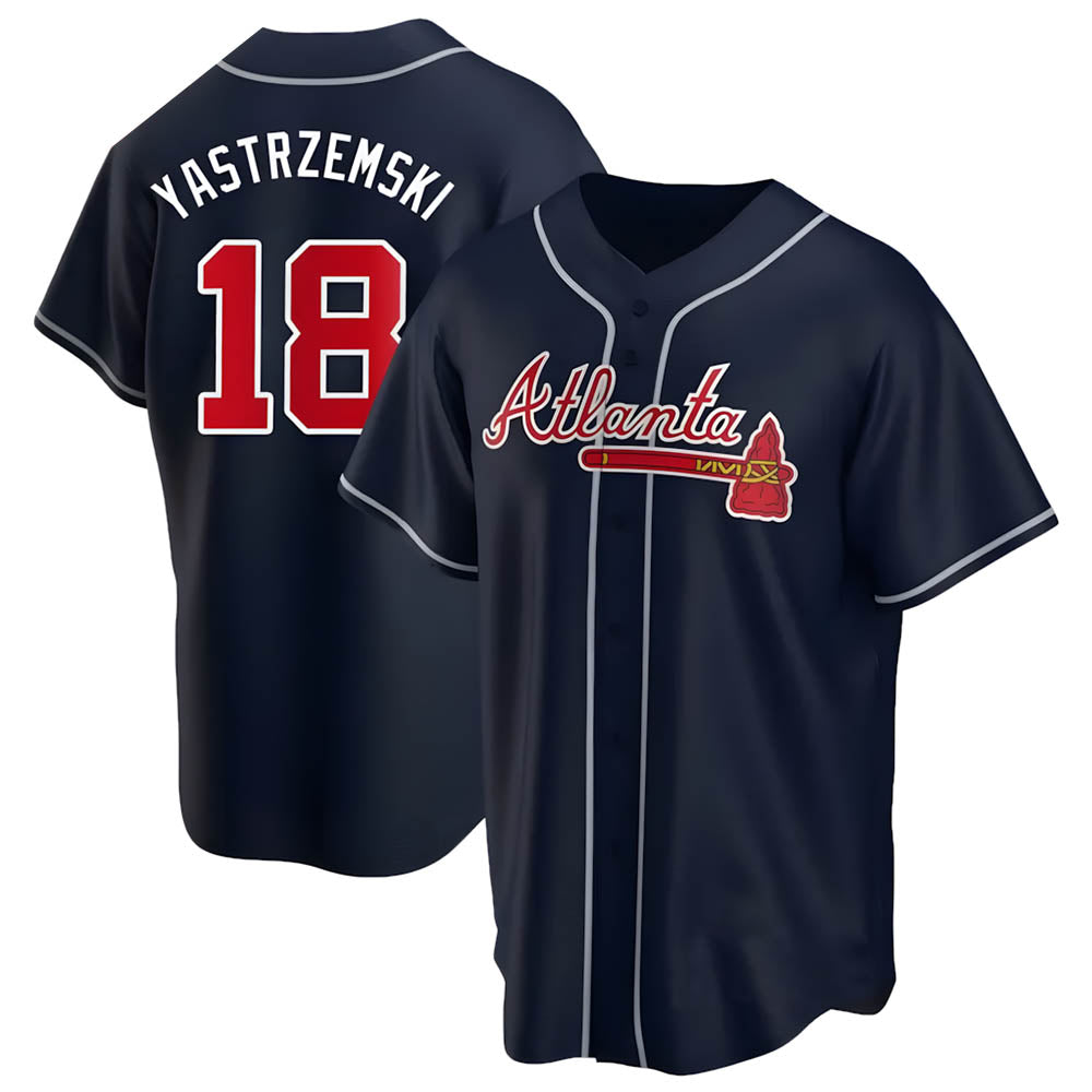 Trusc A.Braves #18 Mike Yastrzemski player Navy Replica Alternate Stitched Jerseys