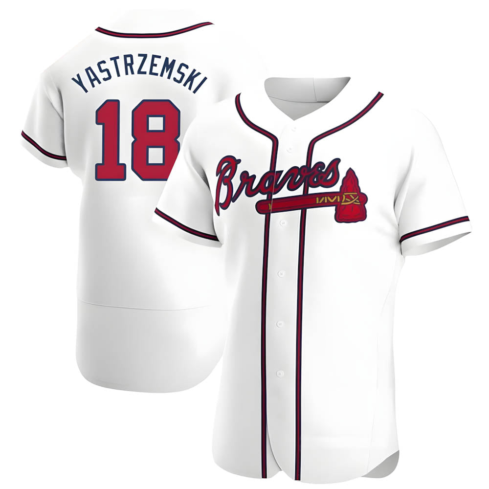 Trusc A.Braves #18 Mike Yastrzemski player White Authentic Home Stitched Jerseys