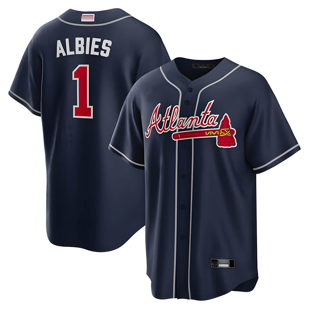 Trusc A.Braves #1 Ozzie Albies Player Navy Alternate Stitched Jerseys
