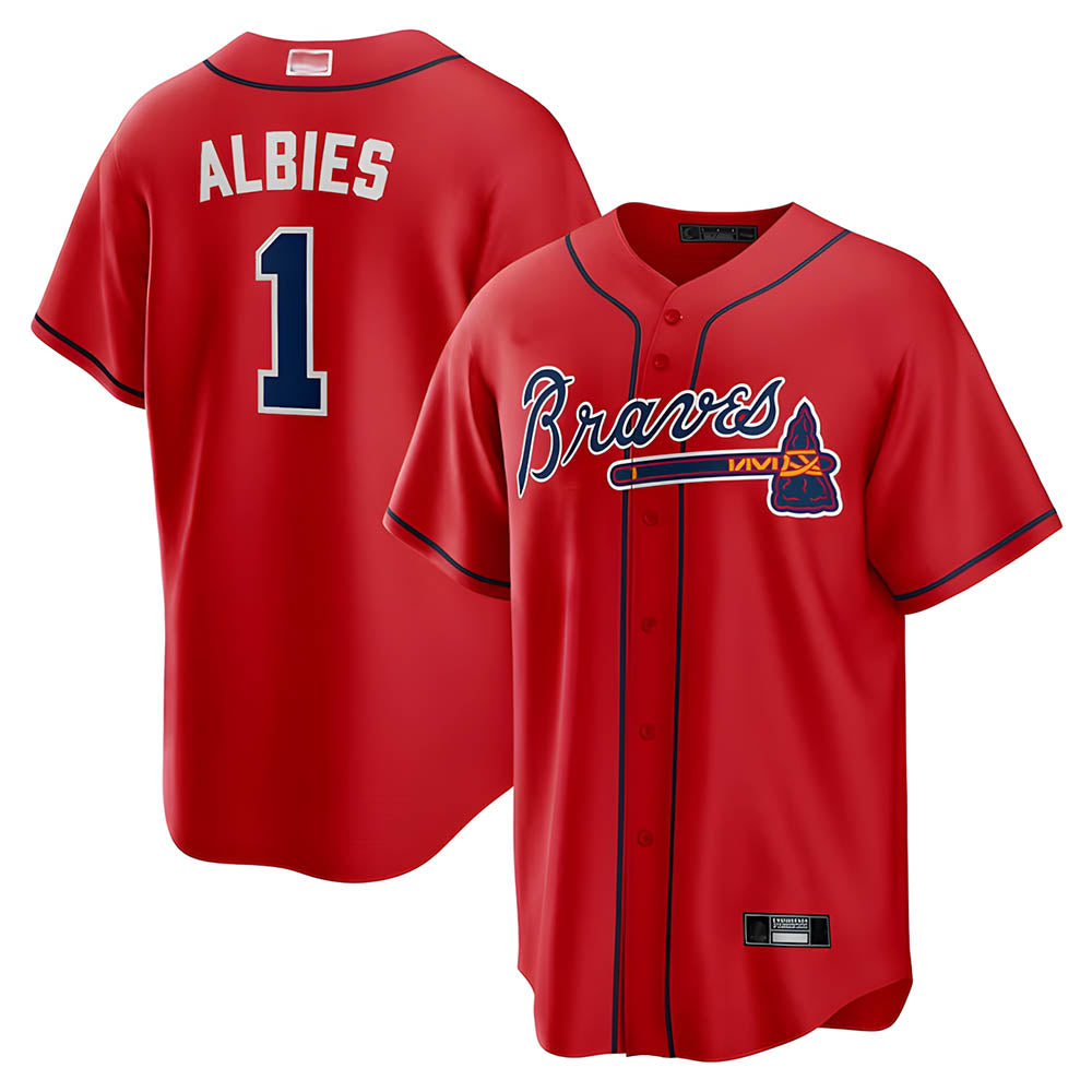 Trusc A.Braves #1 Ozzie Albies Player Red Alternate Stitched Jerseys