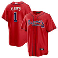 Trusc A.Braves #1 Ozzie Albies Player Red Alternate Stitched Jerseys