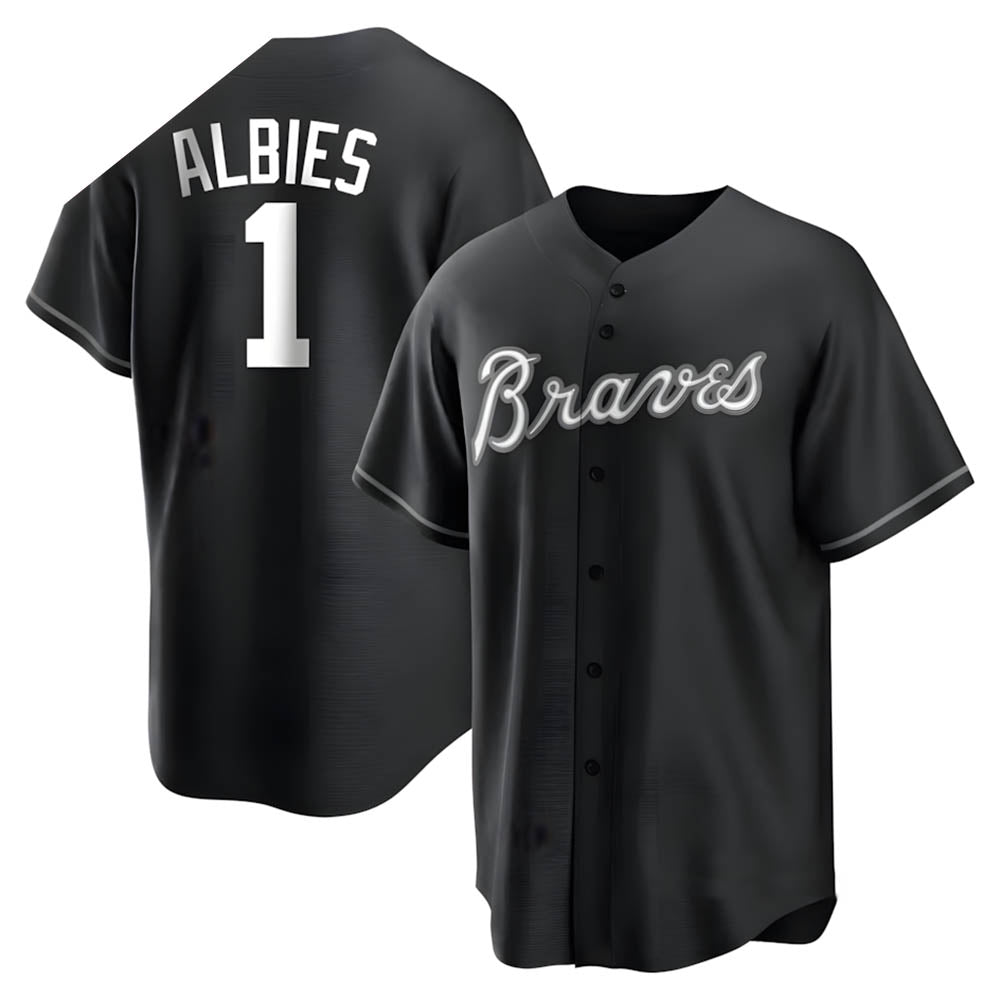 Trusc A.Braves #1 Ozzie Albies Player Black&White Replica Stitched Jerseys