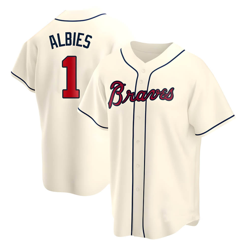 Trusc A.Braves #1 Ozzie Albies Player Cream Replica Alternate Stitched Jerseys