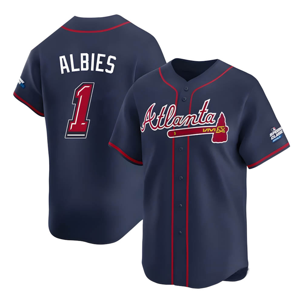 Trusc A.Braves #1 Ozzie Albies Player Navy Limited 2025 Speedway Classic Alternate Stitched Jerseys