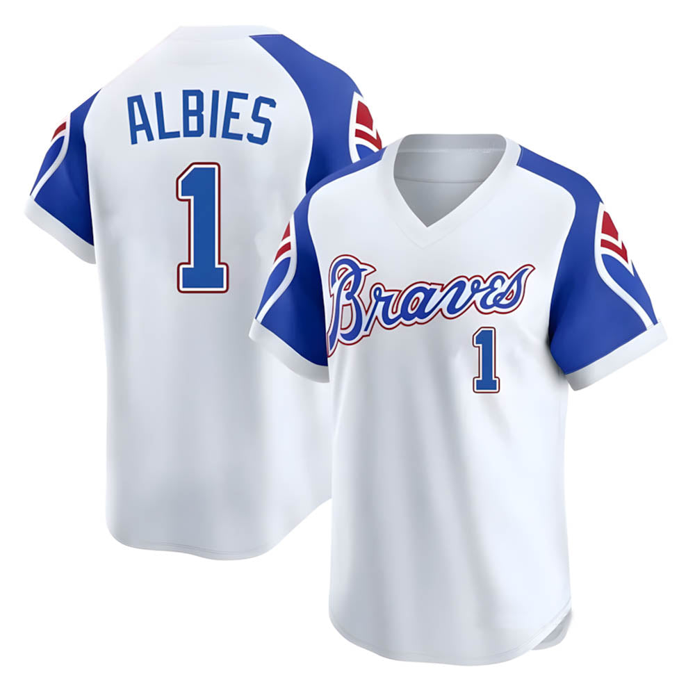 Trusc A.Braves #1 Ozzie Albies Player White Limited Throwback Cooperstown Collection Stitched Jerseys