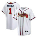 Trusc A.Braves #1 Ozzie Albies Player White World Series Gold Program Stitched Jerseys