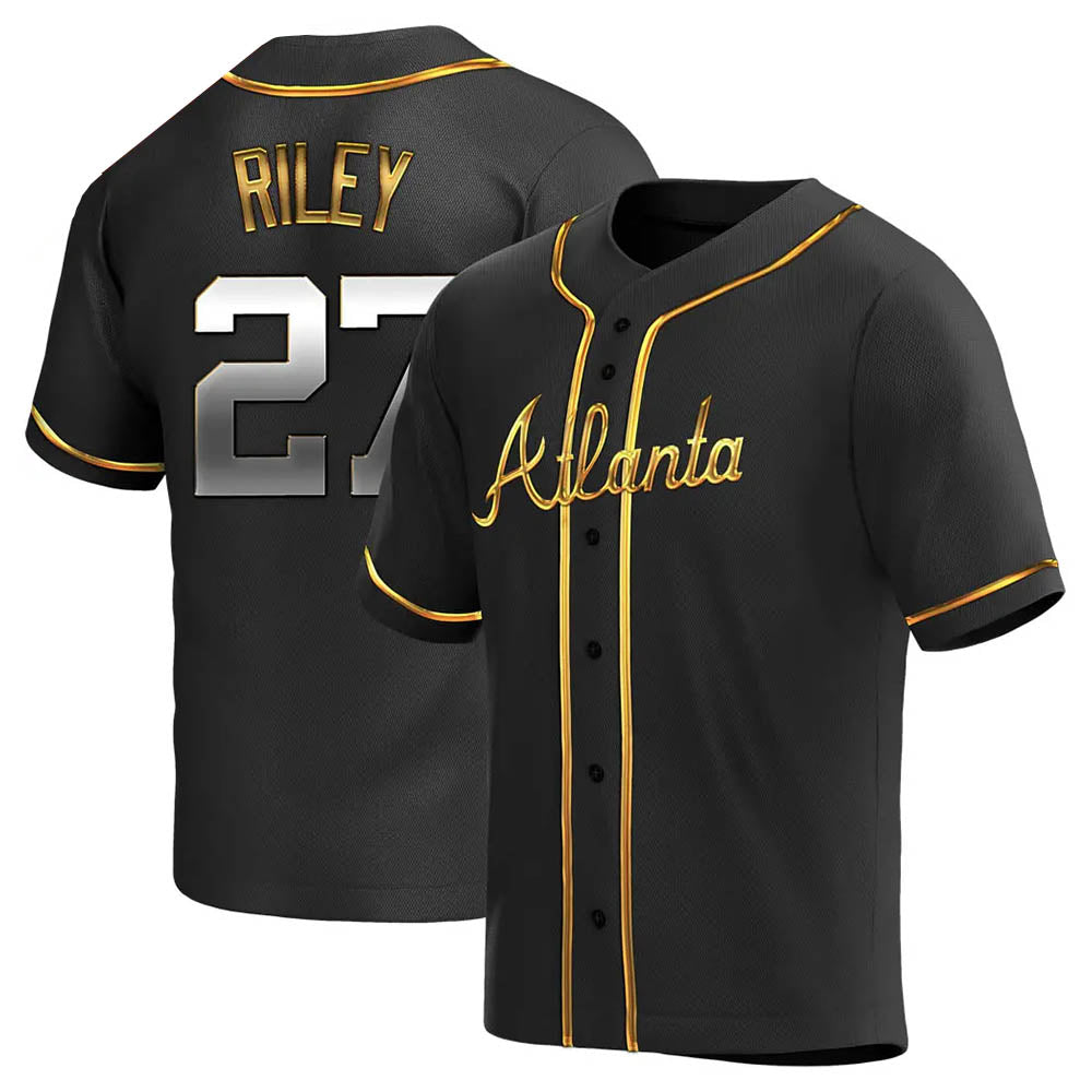 Trusc A.Braves #27 Austin Riley Player Black&Gold Replica en Alternate Stitched Jerseys