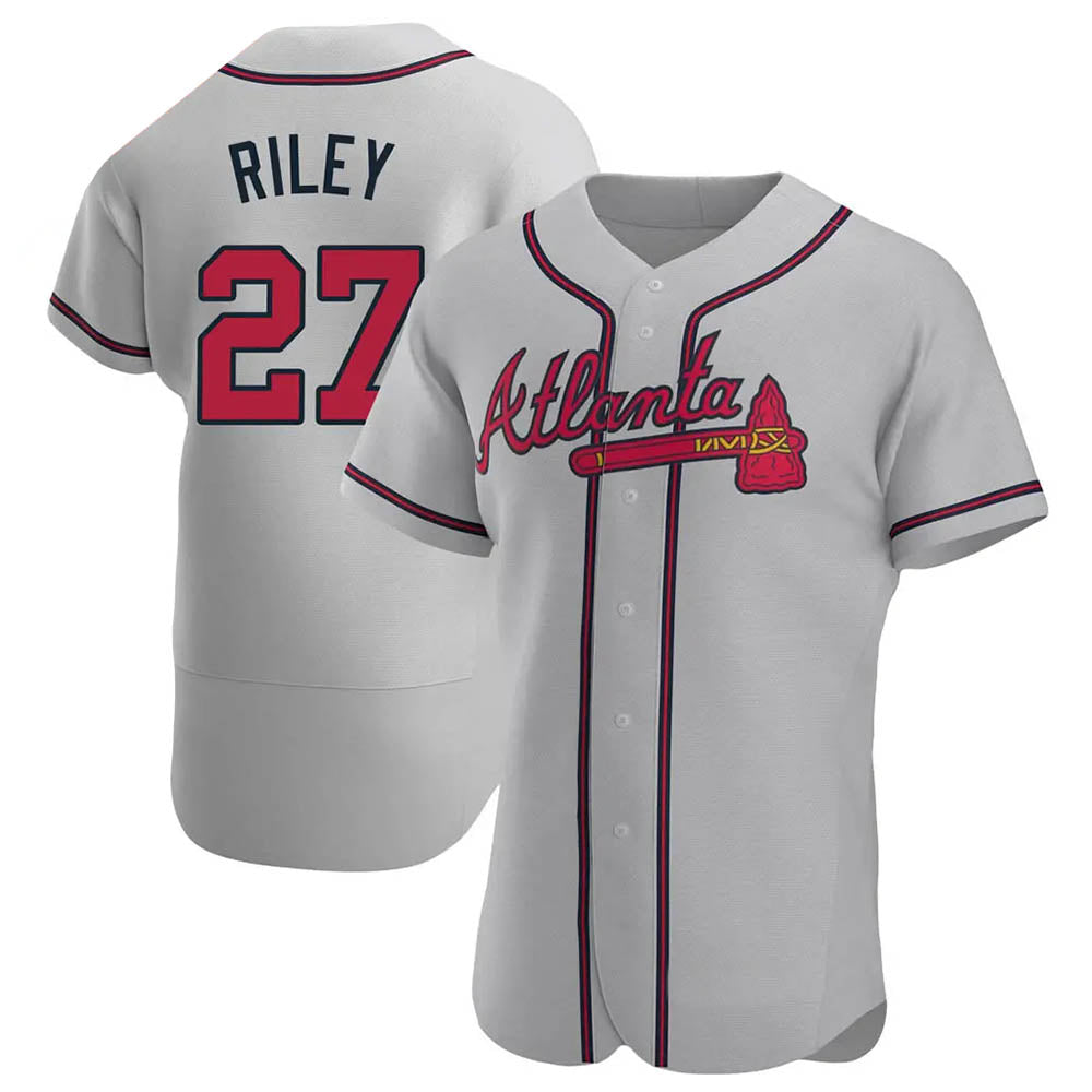 Trusc A.Braves #27 Austin Riley Player Gray Authentic Road Stitched Jerseys