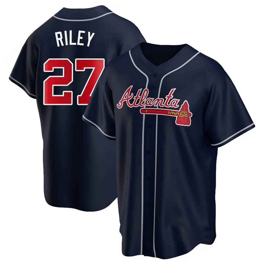 Trusc A.Braves #27 Austin Riley Player Navy Replica Alternate Stitched Jerseys