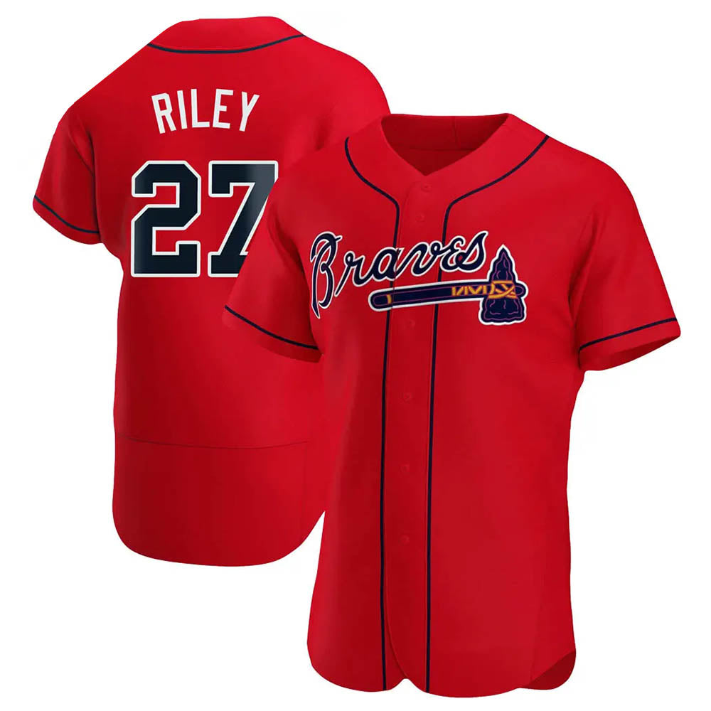Trusc A.Braves #27 Austin Riley Player Red Authentic Alternate Stitched Jerseys