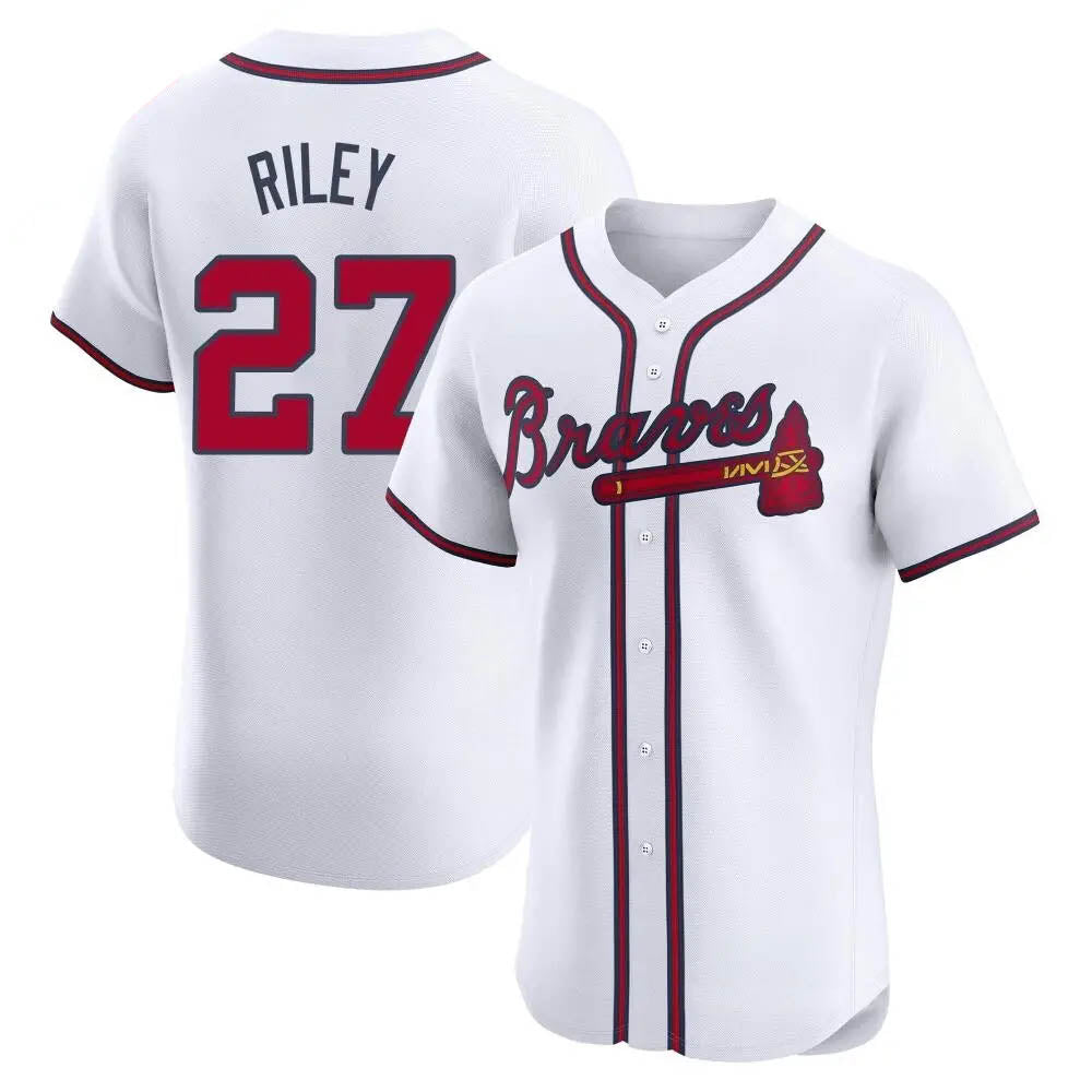 Trusc A.Braves #27 Austin Riley Player White Elite Home Stitched Jerseys