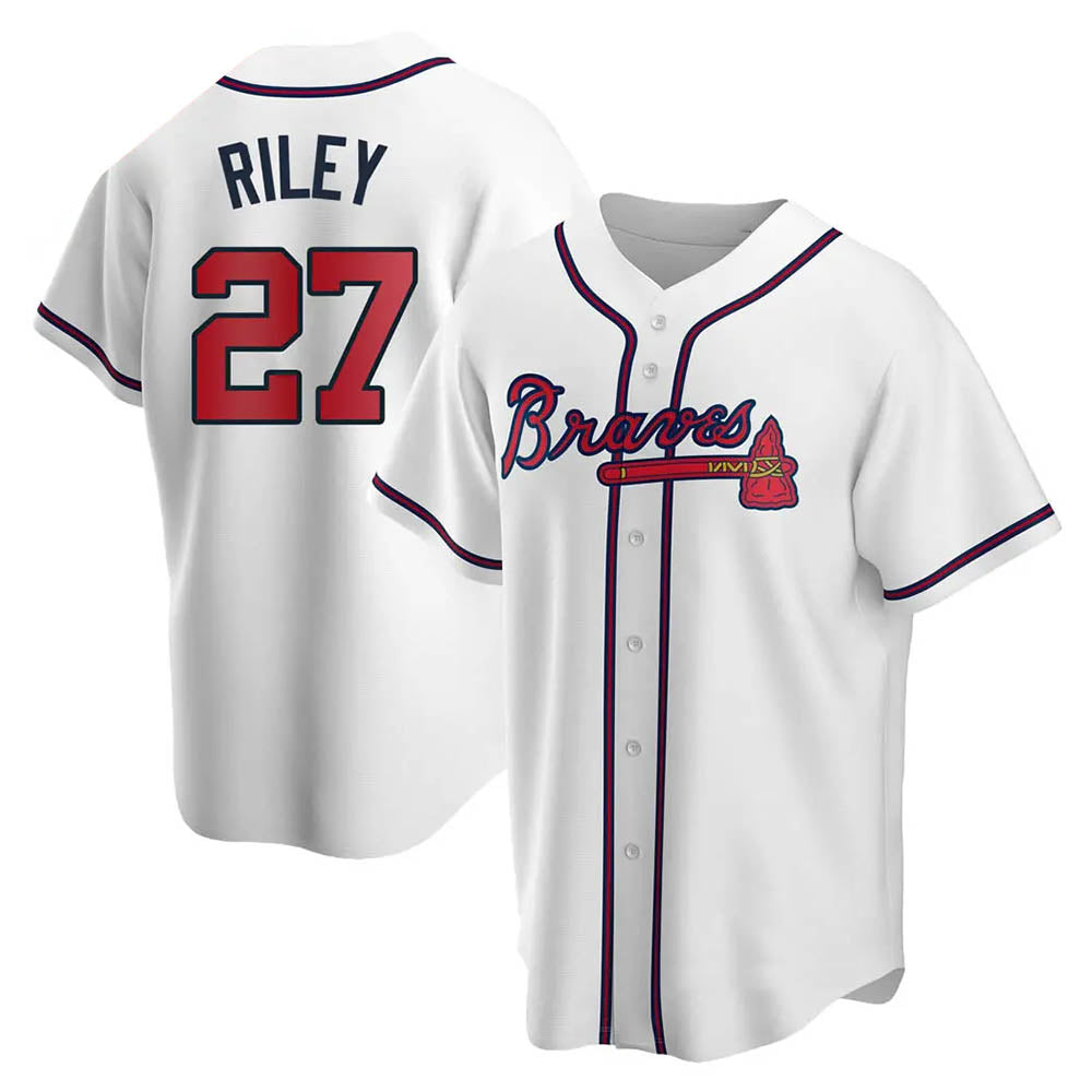 Trusc A.Braves #27 Austin Riley Player White Replica Home Stitched Jerseys