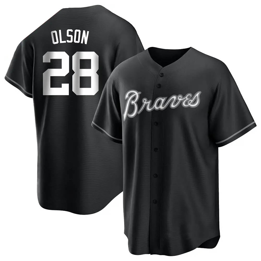 Trusc A.Braves #28 Matt Olson Player Black&White Replica Stitched Jerseys