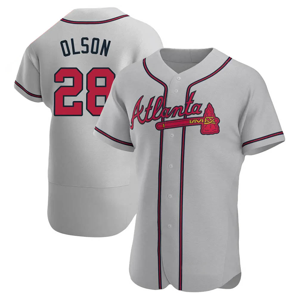 Trusc A.Braves #28 Matt Olson Player Gray Authentic Road Stitched Jerseys