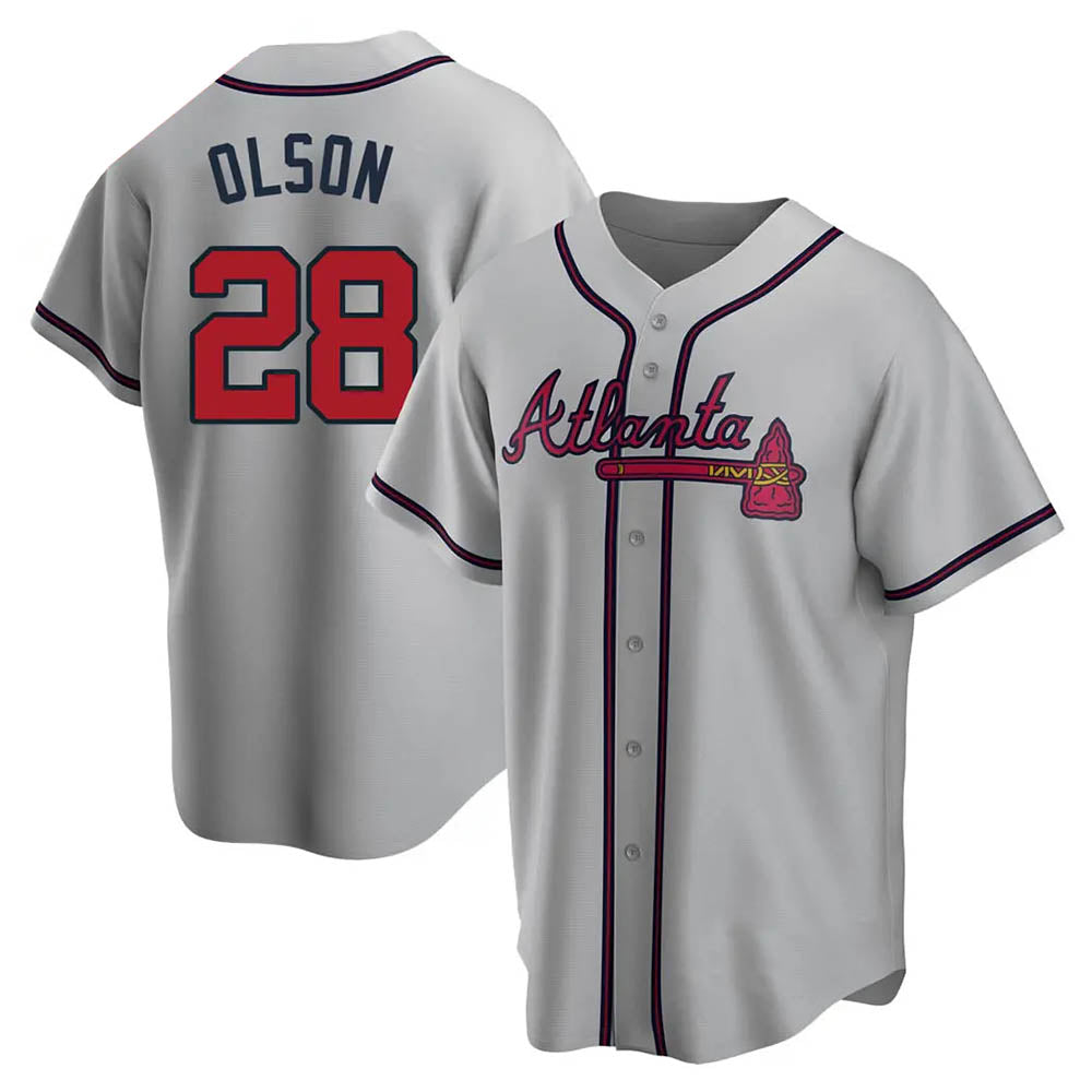 Trusc A.Braves #28 Matt Olson Player Gray Replica Road Stitched Jerseys