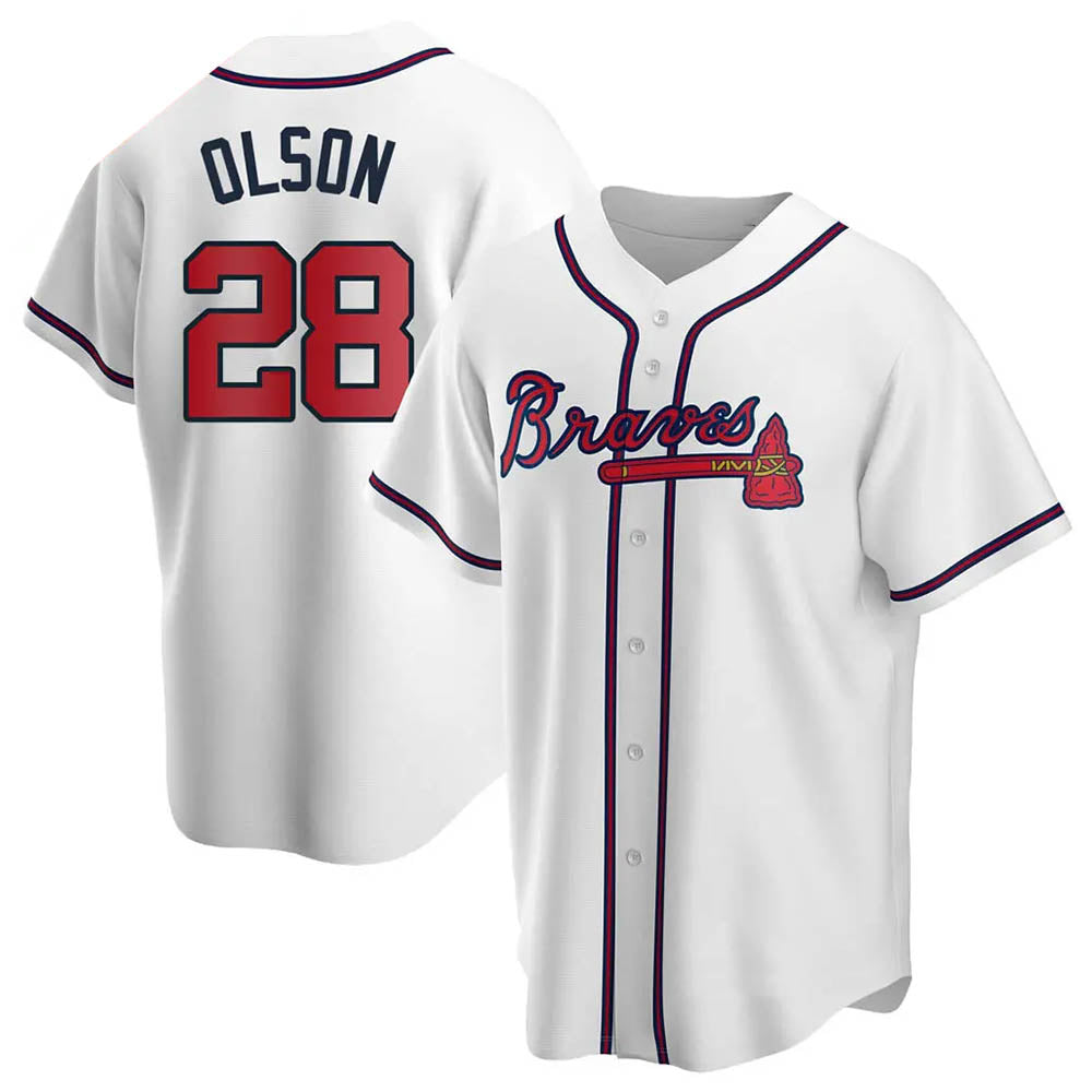 Trusc A.Braves #28 Matt Olson Player White Replica Home Stitched Jerseys