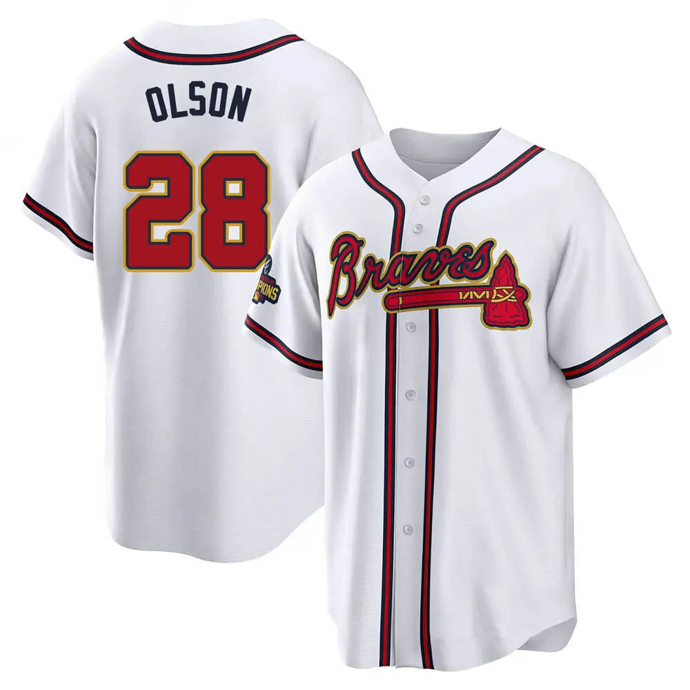 Trusc A.Braves #28 Matt Olson Player White&Gold Replica Program Stitched Jerseys