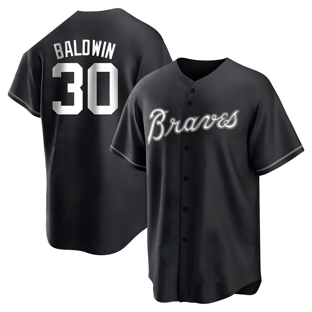 Trusc A.Braves #30 Drake Baldwin player Black&White Replica Stitched Jerseys