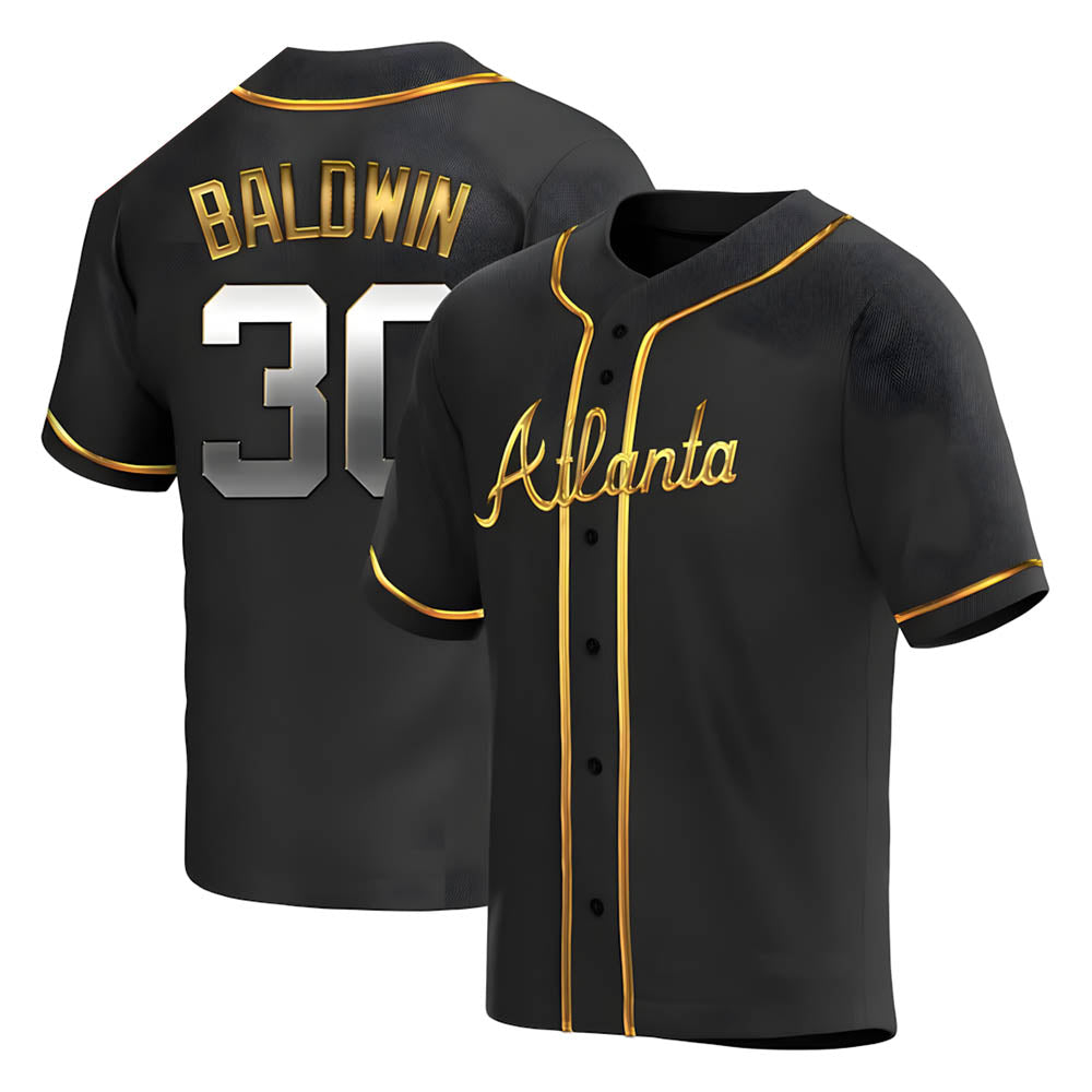 Trusc A.Braves #30 Drake Baldwin player Gold Replica Black en Alternate Stitched Jerseys