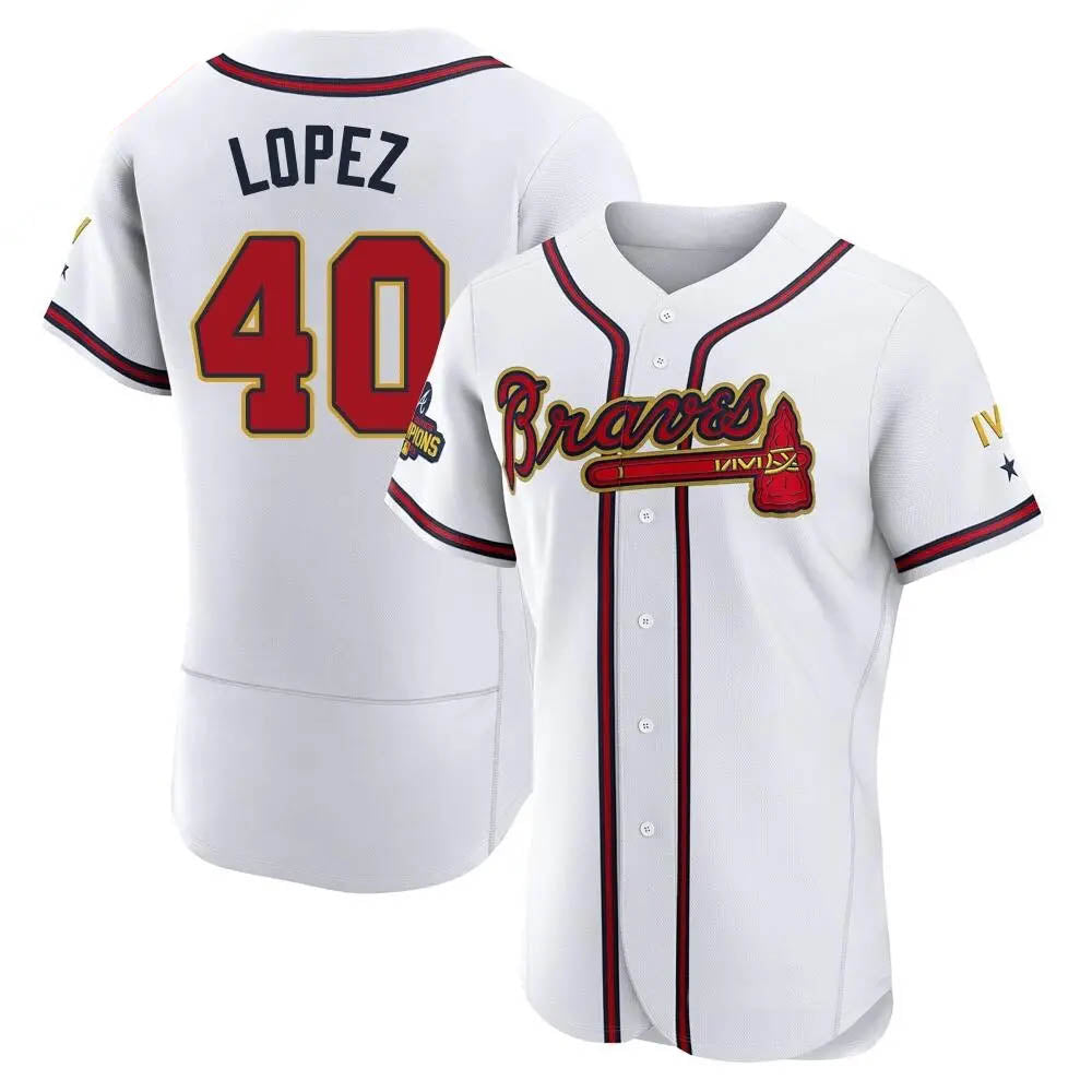 Trusc A.Braves #40 Reynaldo Lopez player White&Gold Authentic Program Stitched Jerseys