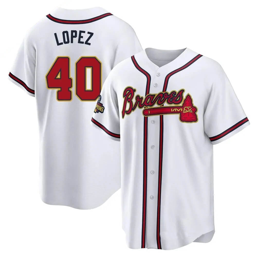 Trusc A.Braves #40 Reynaldo Lopez player White&Gold Replica Program Stitched Jerseys