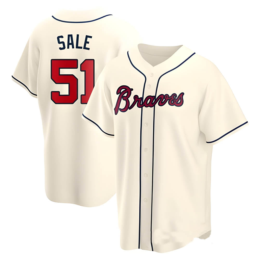 Trusc A.Braves #51 Chris Sale Player Navy Cream Alternate Replica Stitched Jerseys