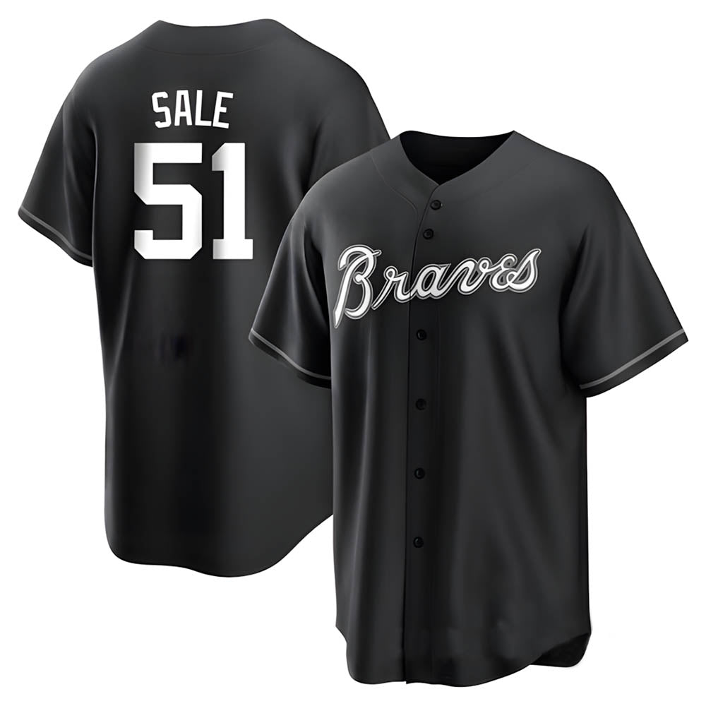 Trusc A.Braves #51 Chris Sale Player White&Black Replica Stitched Jerseys
