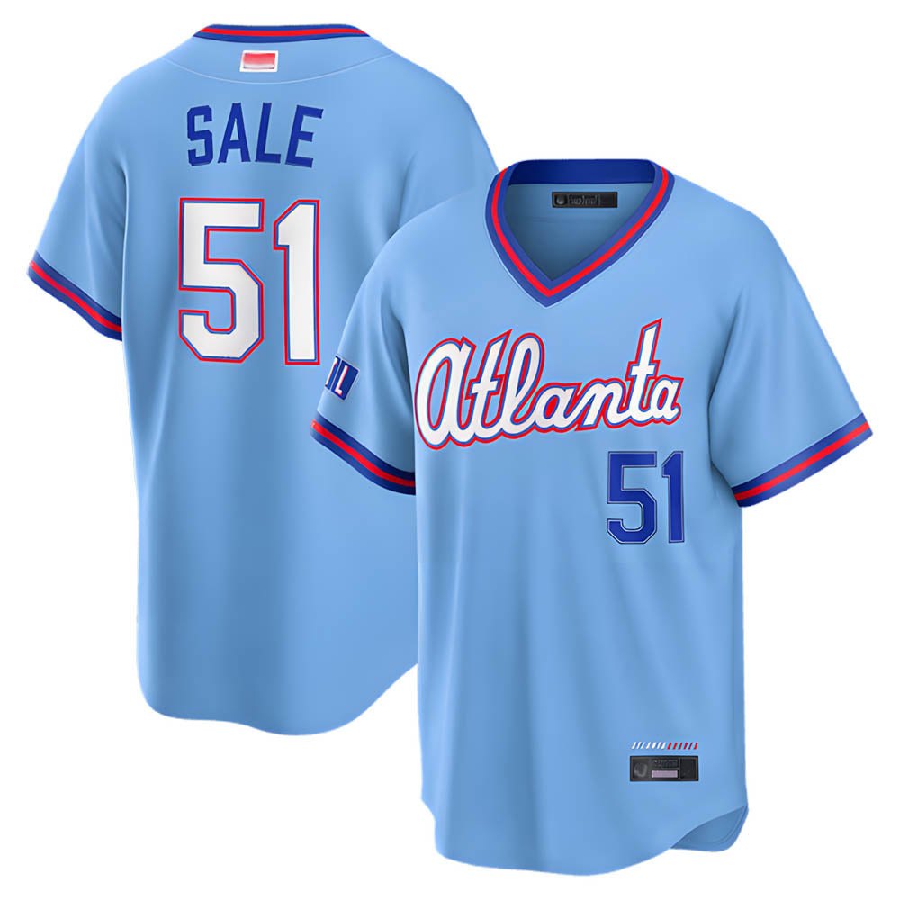 Trusc A.Braves #51 Chris Sale Player Powder Blue 2026 City Connect T shirt Stitched Jerseys