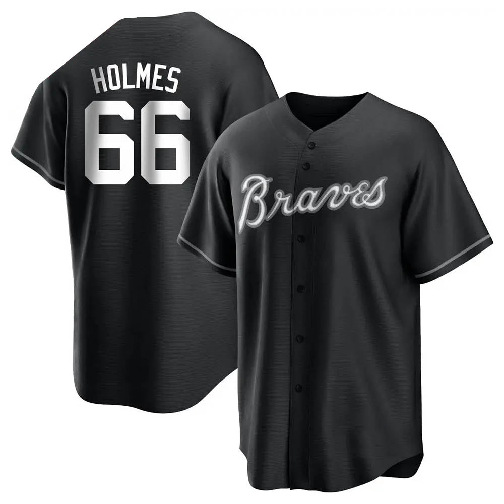 Trusc A.Braves #66 Grant Holmes Player Black&White Replica Stitched Jerseys