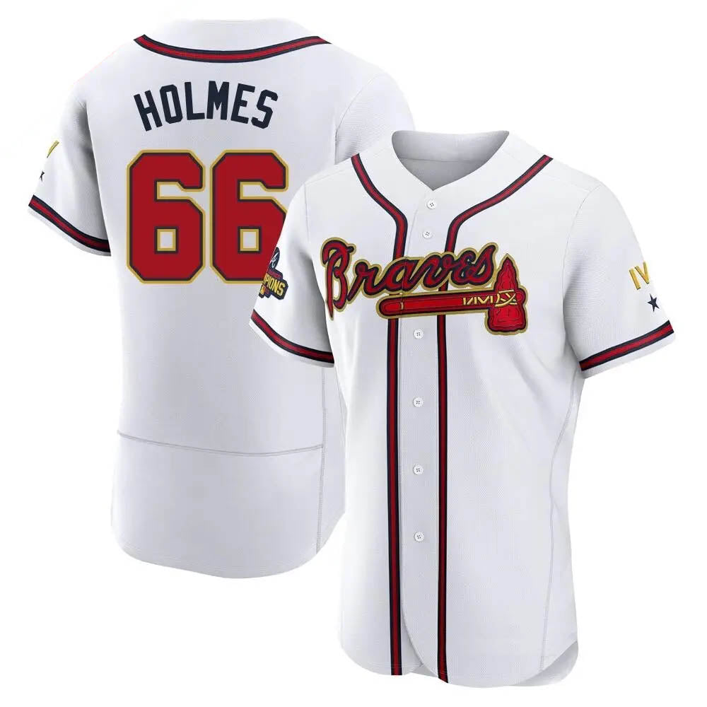 Trusc A.Braves #66 Grant Holmes Player White&Gold Authentic Program Stitched Jerseys