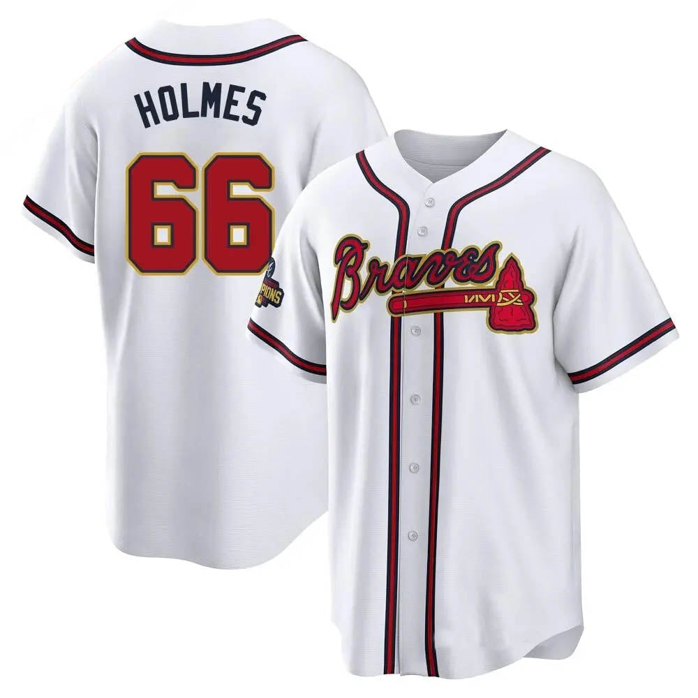 Trusc A.Braves #66 Grant Holmes Player White&Gold Replica Program Stitched Jerseys