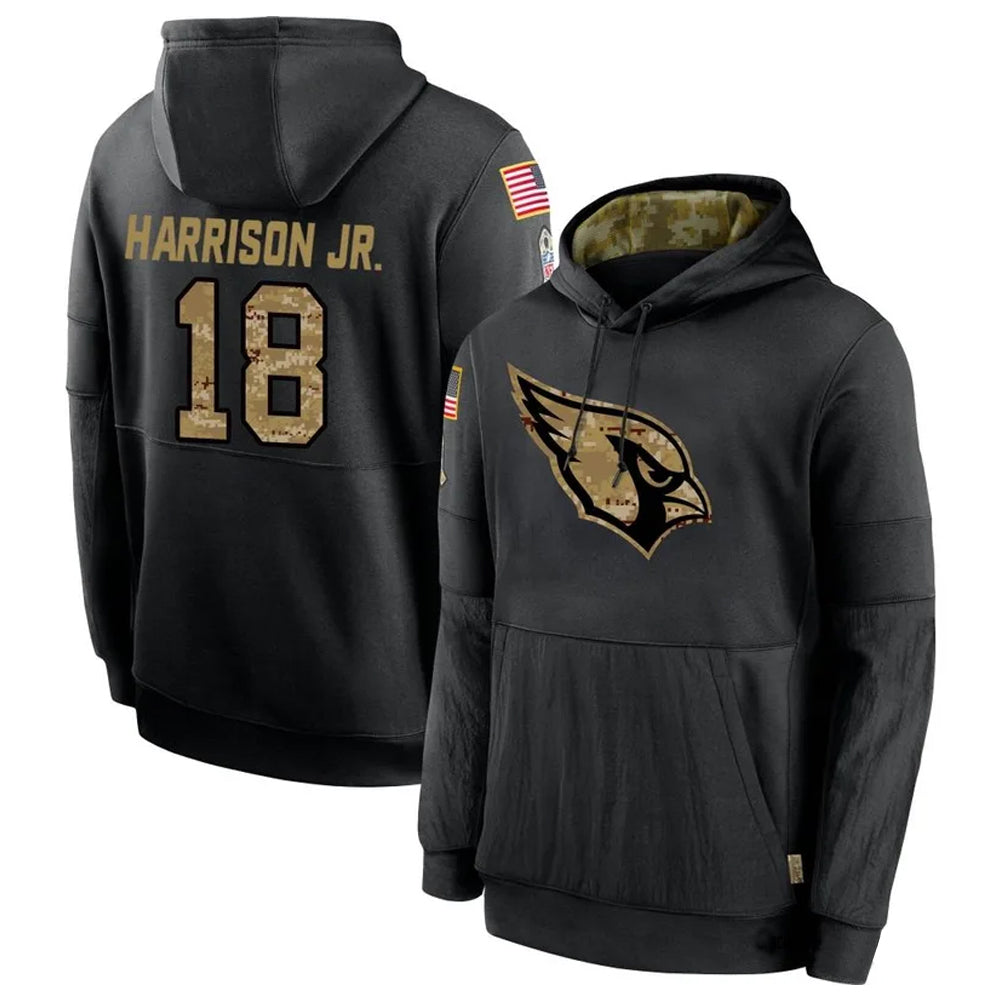 Trusc A.Cardinals #18 Marvin Harrison Jr. Player Black Salute to Service Hoodies  Stitched Jerseys