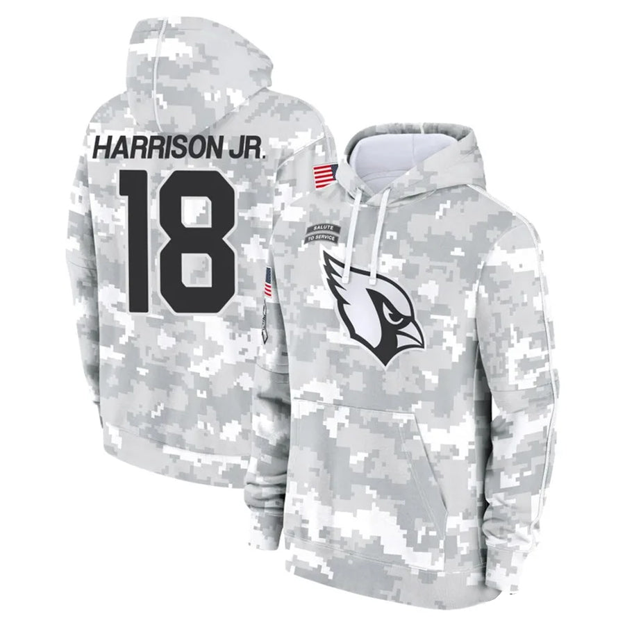 Trusc A.Cardinals #18 Marvin Harrison Jr. Player Camo Salute to Service Hoodies Stitched Jerseys