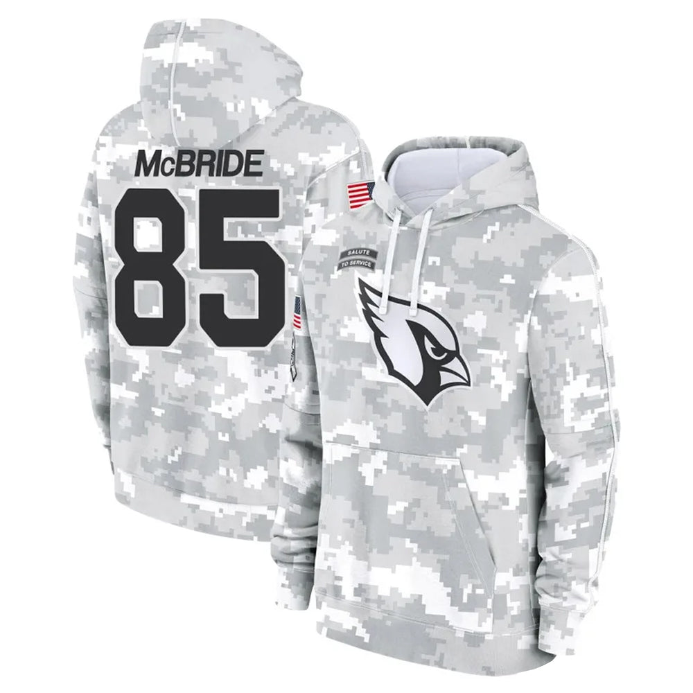 Trusc A.Cardinals #85 Trey McBride Player Camo Salute to Service Hoodies Stitched Jerseys