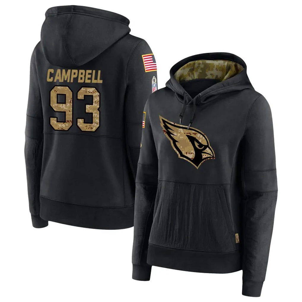 Trusc A.Cardinals #93 Calais Campbell Player Black Salute to Service Hoodies Stitched Jerseys