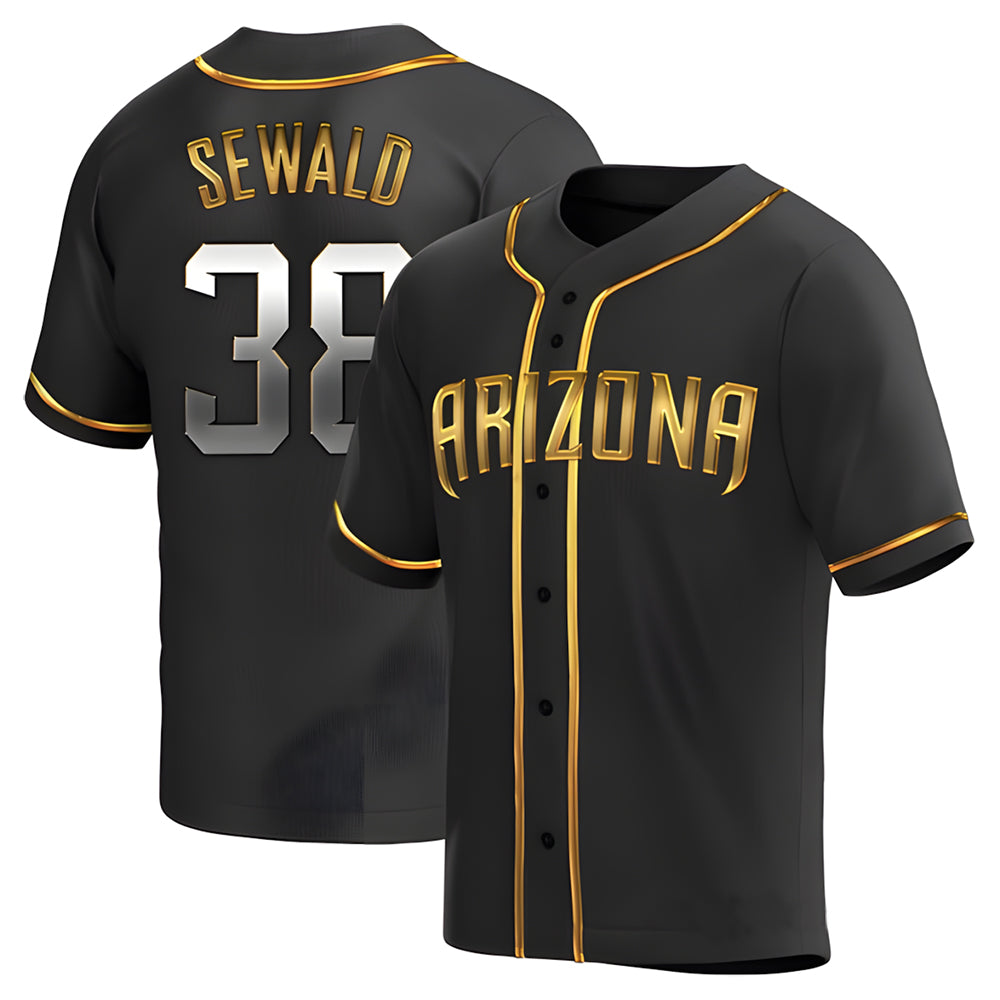 Trusc A.Diamondbacks #38 Paul Sewald Player Black Golden Replica Alternate Stitched Jersey