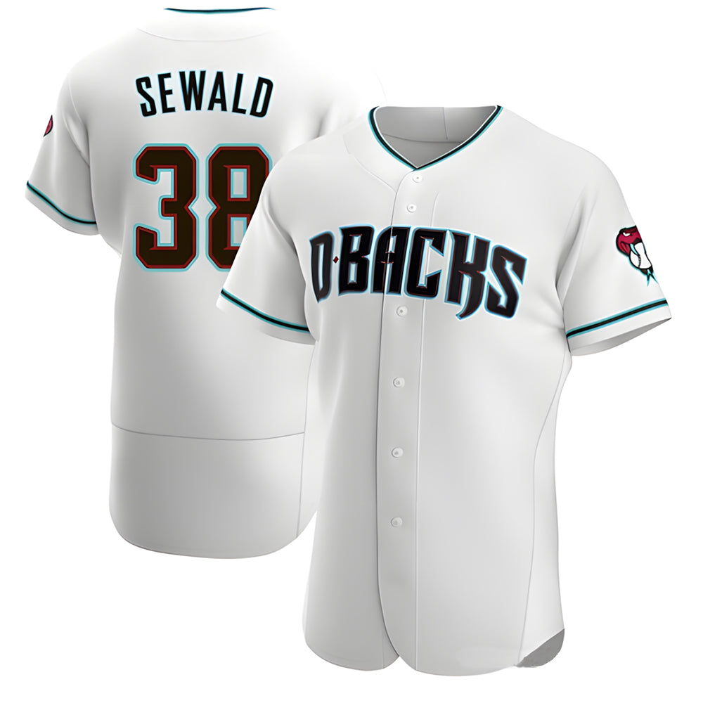 Trusc A.Diamondbacks #38 Paul Sewald Player White Teal Authentic Alternate Stitched Jersey