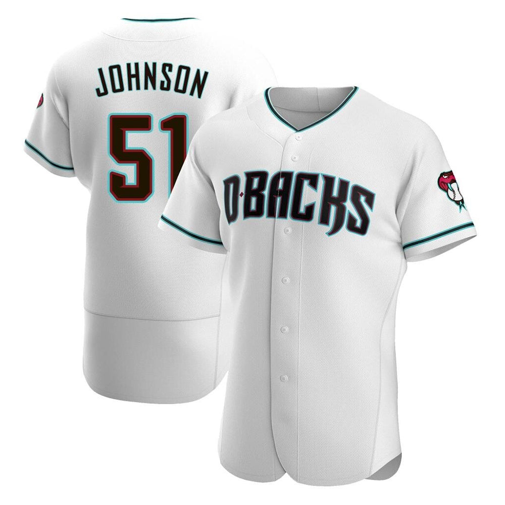 Trusc A.Diamondbacks #51 Randy Johnson White Teal Alternate Authentic Stitched Jerseys