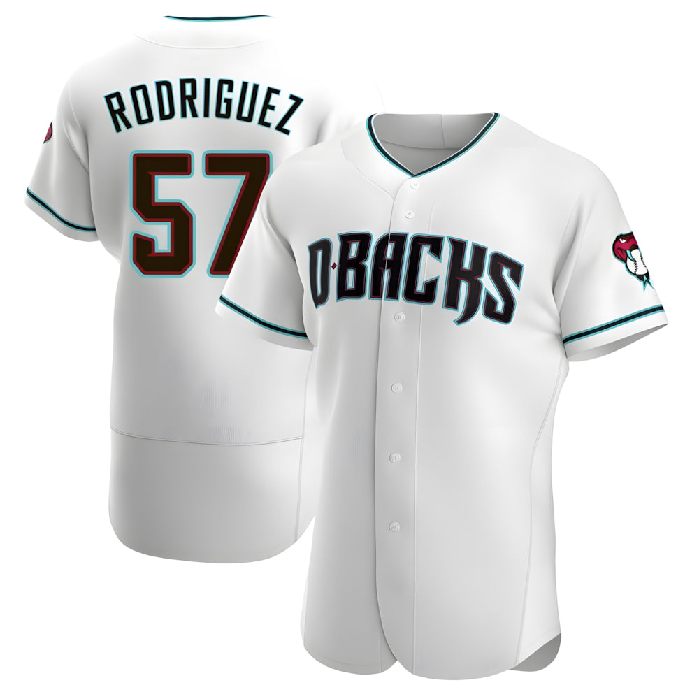 Trusc A.Diamondbacks #57 Eduardo Rodriguez Player White Teal Alternate Stitched Jersey