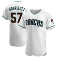 Trusc A.Diamondbacks #57 Eduardo Rodriguez Player White Teal Alternate Stitched Jersey