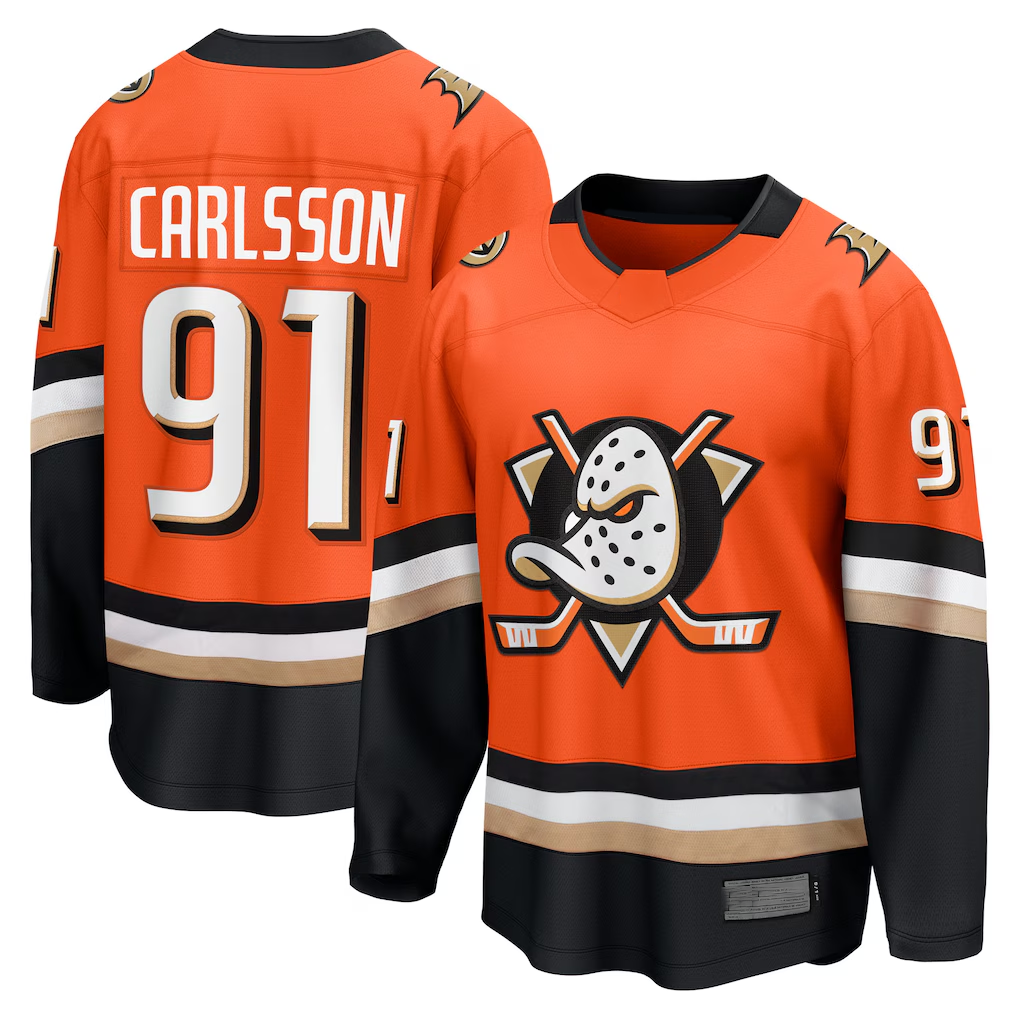 Trusc A.Ducks #91 Leo Carlsson Orange Home Breakaway Jerseys