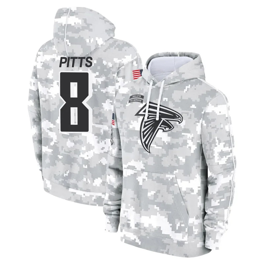 Trusc A.Falcons #8 Kyle Pitts Player Arctic Camo Salute to Service Limited Hoodie Stitched Jerseys