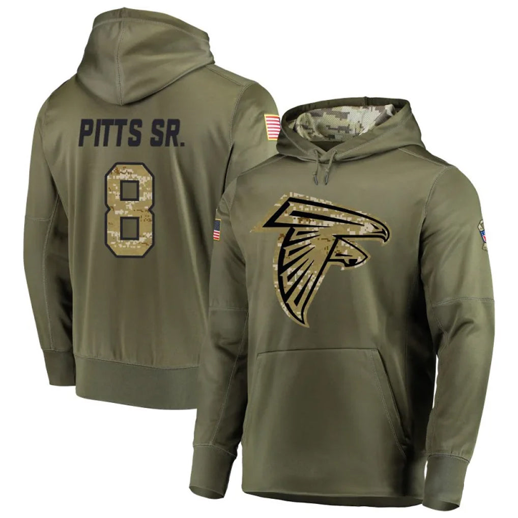 Trusc A.Falcons #8 Kyle Pitts Player Salute to Service Club Fleece Olive Hoodie Stitched Jerseys