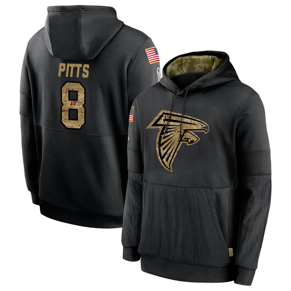 Trusc A.Falcons #8 Kyle Pitts Player Salute to Service Limited Black Hoodie Stitched Jerseys